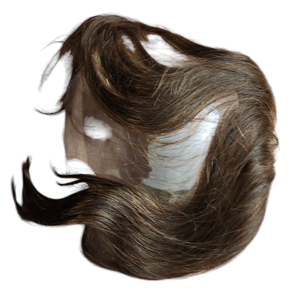 Natural Brown Hair Wig. 100% Remy Human Hair Toupee